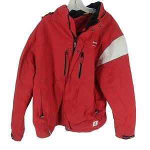 HUSQVARNA Men's Motorcycle Racing Team Jacket 2X Large Red White  Hooded Lined